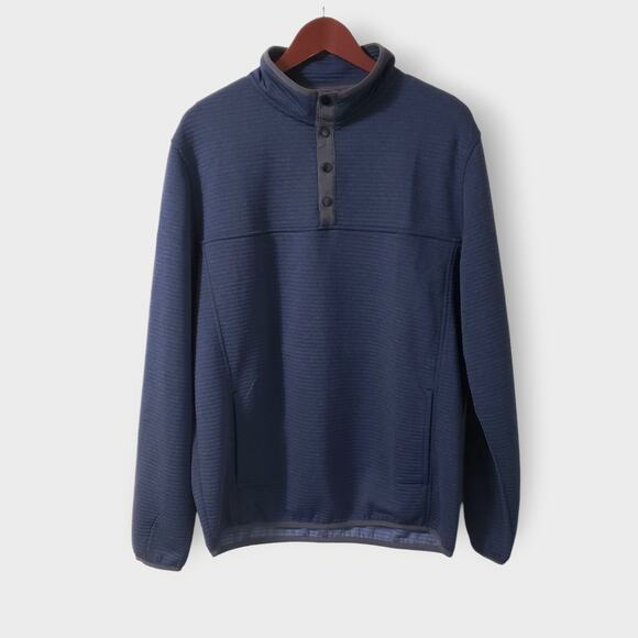Johnnie O Halpert Quilted Snap Henley Pullover Blue Sz Lg Golf Outdoor Preppy - Picture 1 of 14